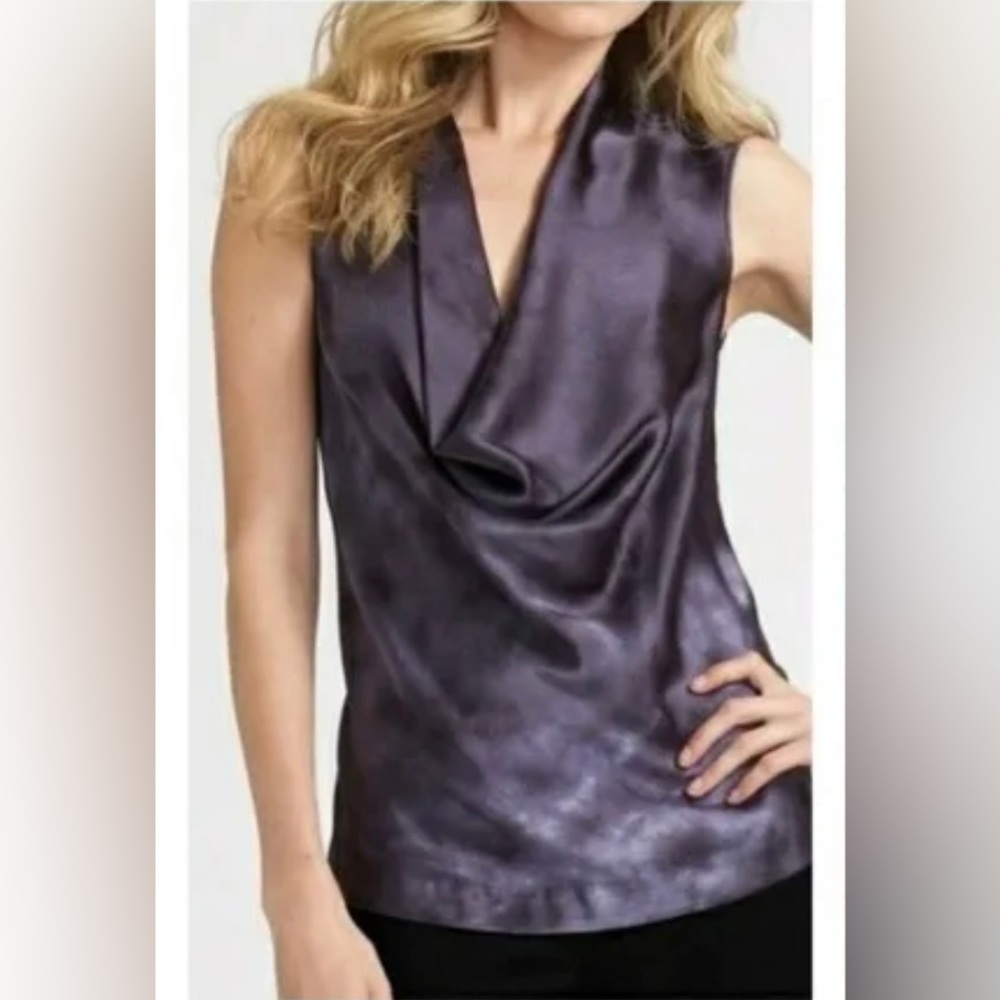 Theory Navy Blue Codey Tie-Dye Silk Blouse